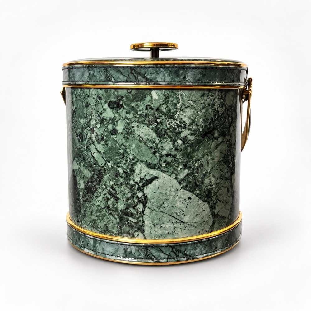 Vintage Culver Faux Marble Ice Bucket 3 Qt Green Brass Tone Model 369 Box